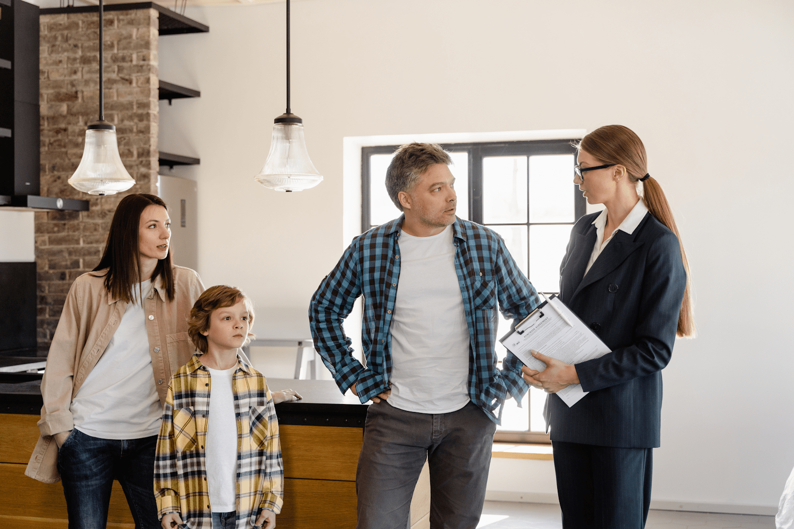 the real estate agent asks family opinion about viewed house