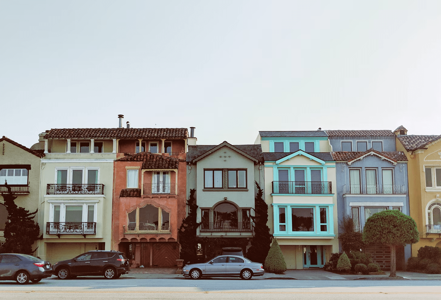 beautiful multicoloured houses near each other