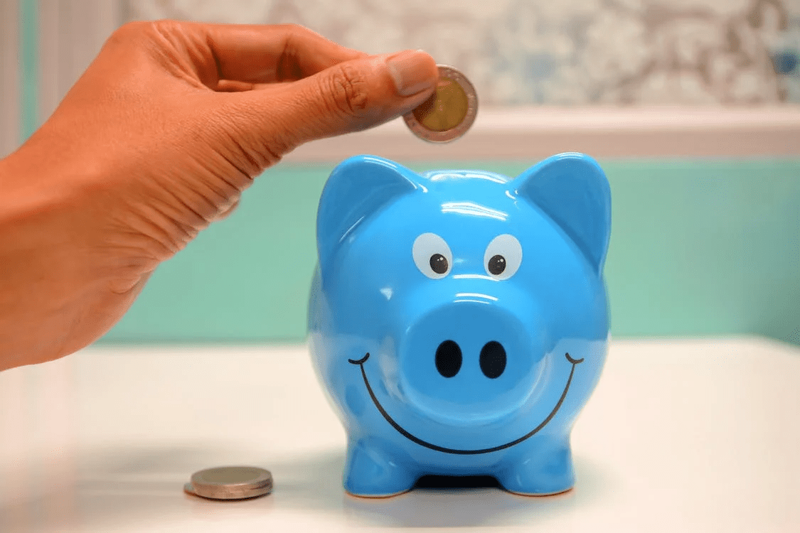 piggy bank in the form of a blue pig