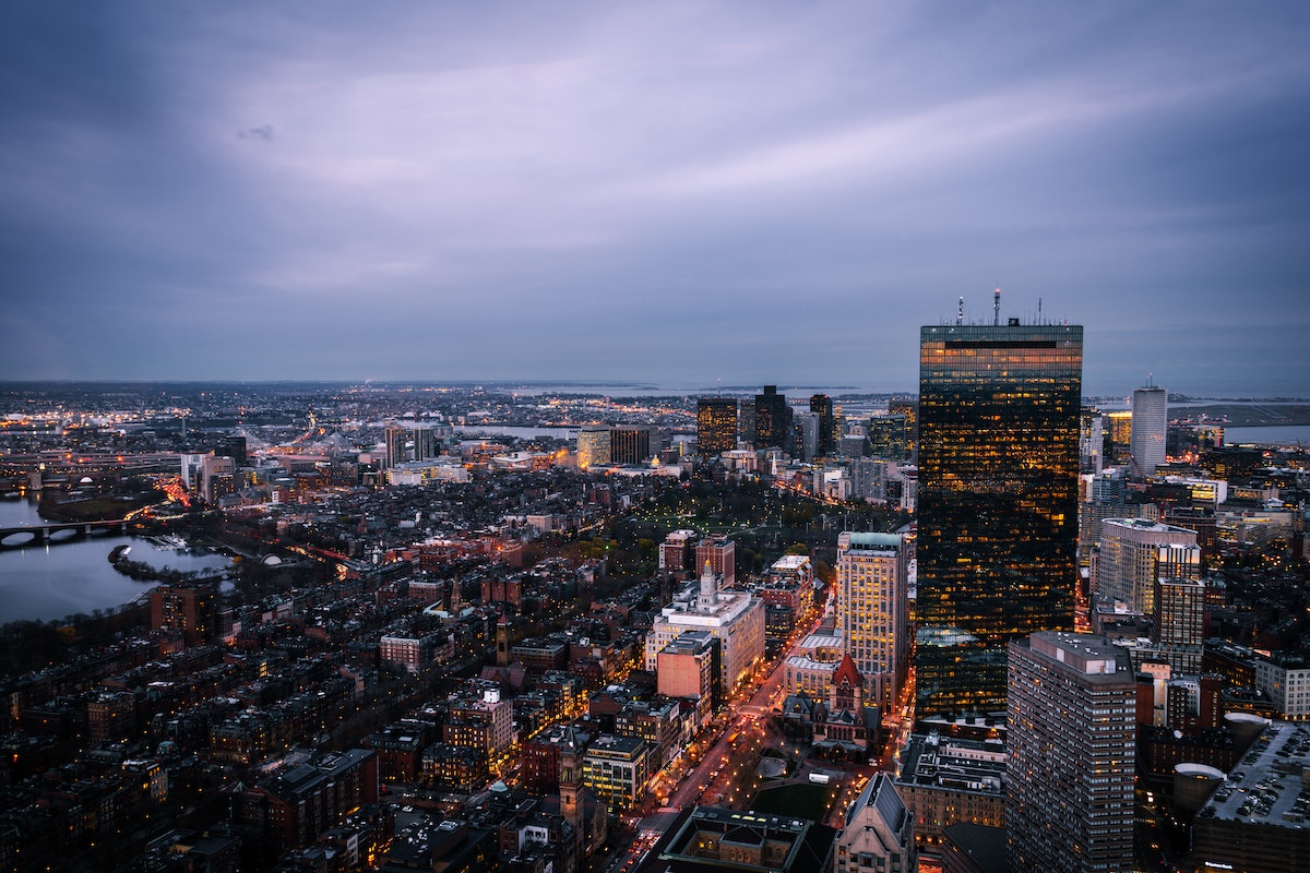 Aerial view of building in Boston