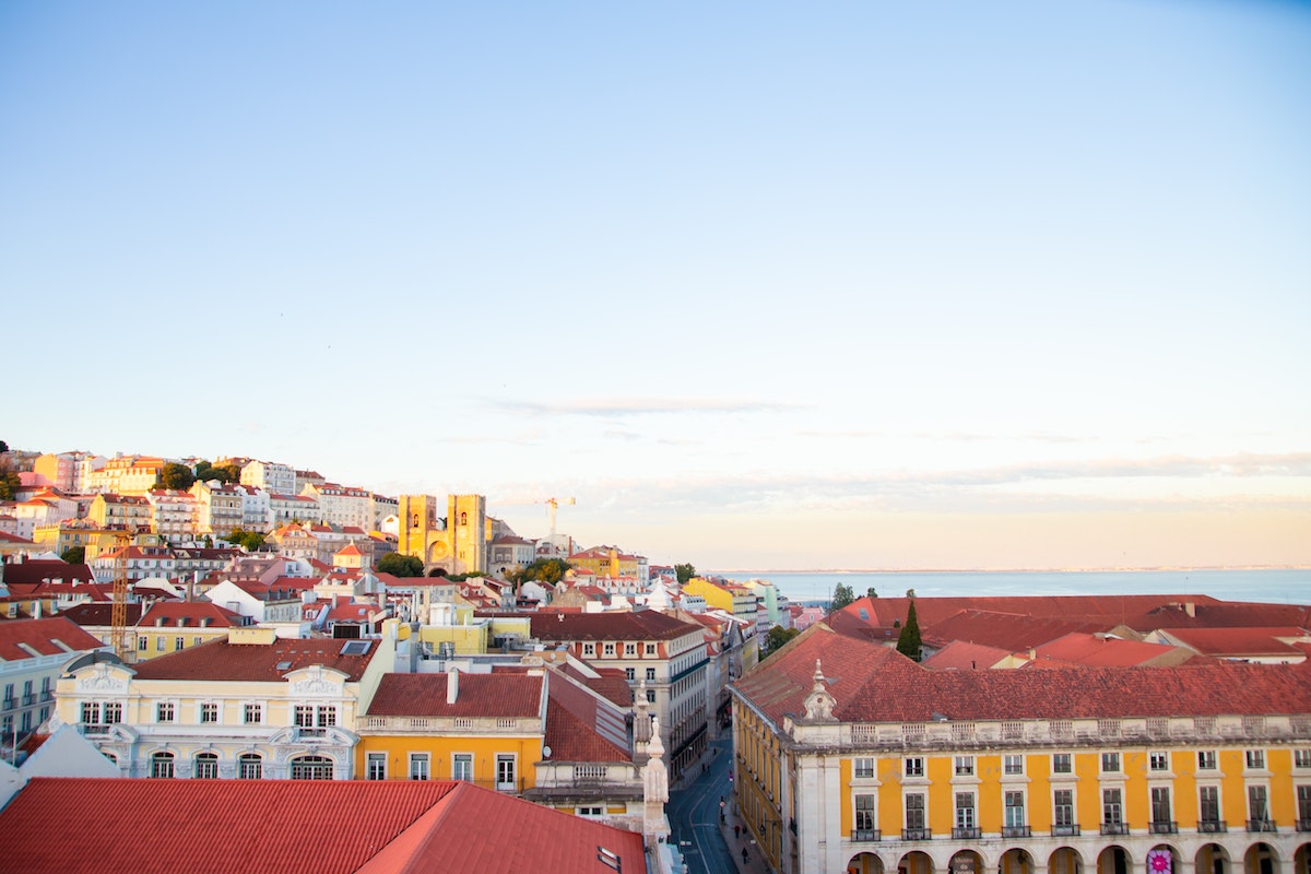Lisbon residential district roofs in twilight