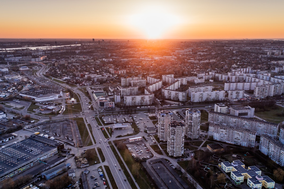Aerial Photo of High Rise Building during Sunrise